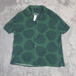 Express Button Up Shirt Mens Large Tall Green Palm Leaf Tropical Rayon NWT